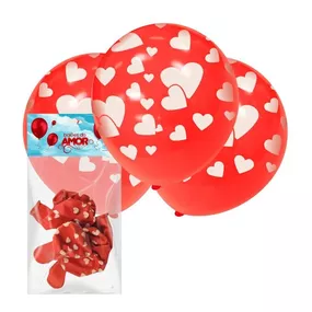 Balões do Amor 5un (ST329) - Vermelho C/ Branco - lojasacaso.com.br