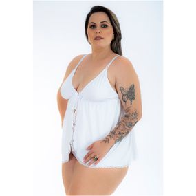 *Camisola Dantele Aberta Plus Size (PS2058) - Branco - lojasacaso.com.br