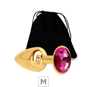 Plug de Metal M Dourado Com Strass SI (7053) - Pedra Pink - lojaSeduzir.com.br Sex Shop e Lingerie Sensual em BH
