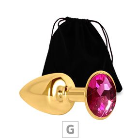 Plug de Metal G Dourado Com Strass SI (7054) - Pedra Pink - lojaSeduzir.com.br Sex Shop e Lingerie Sensual em BH