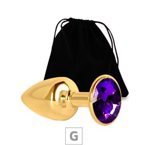 Plug de Metal G Dourado Com Strass SI (7054) - Pedra Roxa - lojaSeduzir.com.br Sex Shop e Lingerie Sensual em BH