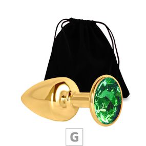 Plug de Metal G Dourado Com Strass SI (7054) - Pedra Verde - lojaSeduzir.com.br Sex Shop e Lingerie Sensual em BH