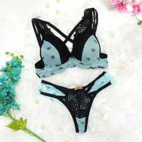 *Conjunto Iara (OD009) - Azul C/ Preto - Loja Seduzir - Sex Shop e Lingerie Sensual em BH