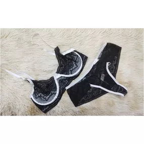 Conjunto Liz (DR4513). - Preto c/ Branco - lojaSeduzir.com.br Sex Shop e Lingerie Sensual em BH