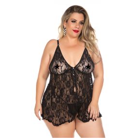 *Camisola Renda Aberta Plus Size (PS2062) - Preto - Loja Seduzir - Sex Shop e Lingerie Sensual em BH