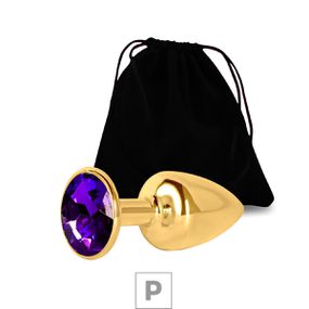 Plug de Metal P Dourado Com Strass SI (7052) - Pedra Roxa - Pura audácia Sex Shop discreta em BH
