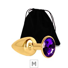 Plug de Metal M Dourado Com Strass SI (7053) - Pedra Roxa - Pura audácia Sex Shop discreta em BH