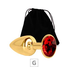 Plug de Metal G Dourado Com Strass SI (7054) - Pedra Vermelh - Pura audácia Sex Shop discreta em BH