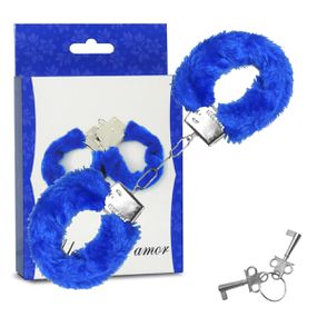 Algema em Metal Com Pelúcia Hand Cuffs SI (5268) - Azul - Revender Sex Shop- Sex Shop discreta em BH