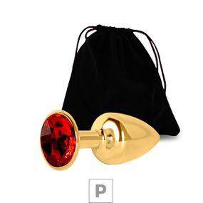 Plug de Metal P Dourado Com Strass SI (7052) - Pedra Vermelh - Revender Sex Shop com menor preço de BH
