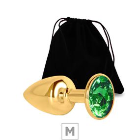 Plug de Metal M Dourado Com Strass SI (7053) - Pedra Verde - Revender Sex Shop com menor preço de BH