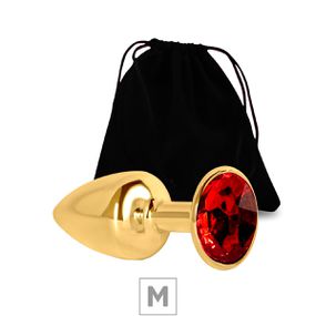 Plug de Metal M Dourado Com Strass SI (7053) - Pedra Vermelh - Revender Sex Shop com menor preço de BH