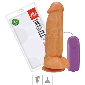 Prótese 17x17cm Com Vibro Ventosa e Escroto (ADAO39) - Bege - Revender Sex Shop- Sex Shop discreta em BH