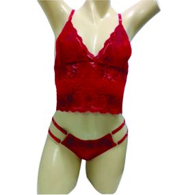 Conjunto Leila (ID1082) - Vermelho C/ Preto - Revender Sex Shop com menor preço de BH