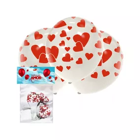Balões do Amor 5un (ST329) - Branco C/ Vermelho - Revender Sex Shop- Sex Shop discreta em BH
