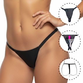 *Calcinha Com Porta Vibro em Couro Sintético (17961) - Preto - Tabuê Sex shop atacado - Produtos eróticos com preços de fábrica.