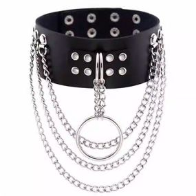 Coleira Choker Com Corrente SI (9663) - Preta - Tabuê Sex shop atacado - Produtos eróticos com preços de fábrica.