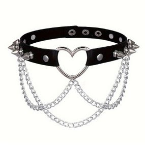 Coleira Choker Com Corrente SI (9680) - Preta - Tabuê Sex shop atacado - Produtos eróticos com preços de fábrica.