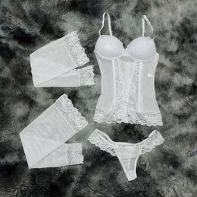*Espartilho Babado (CF023) - Branco - Tabuê Sex shop atacado - Produtos eróticos com preços de fábrica.
