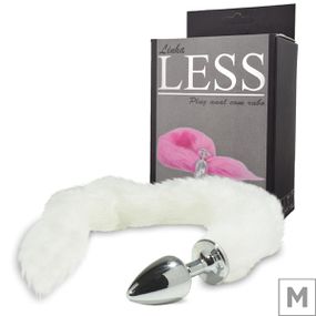Plug de Plástico M Less Cromado Com Cauda(HA169C) - Branco - Tabuê Sex shop atacado - Produtos eróticos com preços de fábrica.