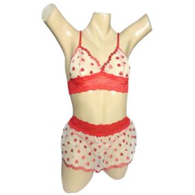 Conjunto Coração Com Sainha (ID1118) - Branco c/ Vermelho - Tabuê Sex shop atacado - Produtos eróticos com preços de fábrica.