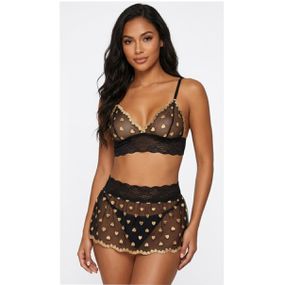 Conjunto Coração Com Sainha (ID1118) - Preto c/ Bege - Tabuê Sex shop atacado - Produtos eróticos com preços de fábrica.