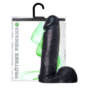 *Prótese 17x14cm Com Escroto (M02603) - Preta - Tabuê Sex shop atacado - Produtos eróticos com preços de fábrica.