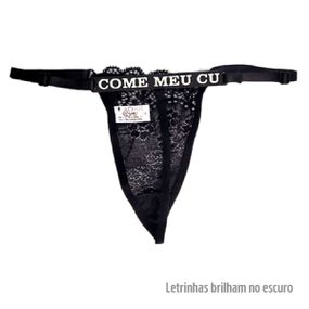 Calcinha Preta Personalizada Treacy (ST118) - Come Meu Cu - Tabuê Sex shop atacado - Produtos eróticos com preços de fábrica.