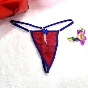 *Calcinha Com Abertura Frontal (Y5068) - Vermelho c/ Azul - Tabuê Sex shop atacado - Produtos eróticos com preços de fábrica.