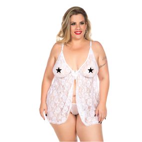 *Camisola Renda Aberta Plus Size (PS2062) - Branco - Tabuê Sex shop atacado - Produtos eróticos com preços de fábrica.