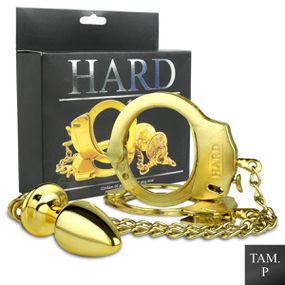 Kit Algema e Plug Cravejado P (HA146) - Dourado - Use Hard - Fabricante e Sex Shop especializada em prazer anal 