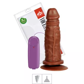 Prótese 14x13cm Com Vibro e Ventosa (ADAO33A) - Marrom - Linda Sex Produtos Eróticos BH, Lingerie sensuais, sex shop.