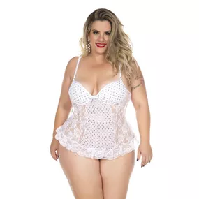 *Body Agatha Plus Size (PS2050). - Branco c/ Preto - Linda Sex Produtos Eróticos BH, Lingerie sensuais, sex shop.