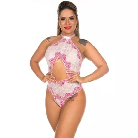 *Body Perfect (PS8318) - Branco com Rosa - Linda Sex Produtos Eróticos BH, Lingerie sensuais, sex shop.