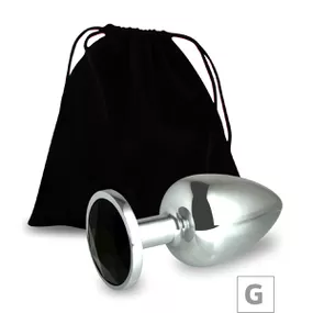 Plug de Metal G Cromado Com Strass 8cm SI (5847) - Pedra Pre... - lojasacaso.com.br Lingerie Sensual e Sex Shop