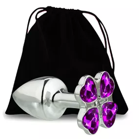 Plug de Metal G Trevo (7046) - Pedra Roxa - lojasacaso.com.br Lingerie Sensual e Sex Shop