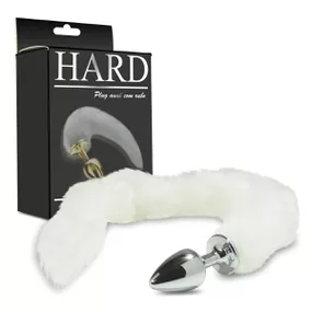 Plug de Metal Cromado Com Cauda Hard (HA116C) - Branco - lojasacaso.com.br Lingerie Sensual e Sex Shop