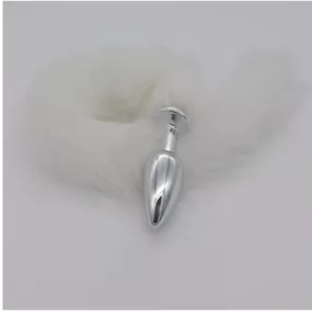Plug de Plástico G Less Cromado Com Cauda (HA170C) - Branco - lojaSeduzir.com.br Sex Shop e Lingerie Sensual em BH