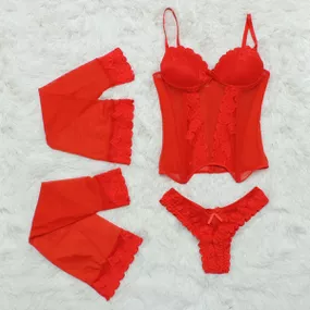 *Espartilho Com Meia Califórnia (CF100) - Vermelho - Revender Sex Shop com menor preço de BH