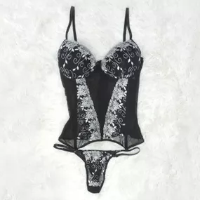 *Espartilho Bordados Variados (CF507) - Preto - Revender Sex Shop com menor preço de BH
