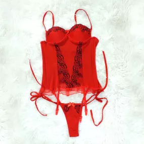 *Espartilho Brenda (DM163) - Vermelho C/ Preto - Revender Sex Shop com menor preço de BH
