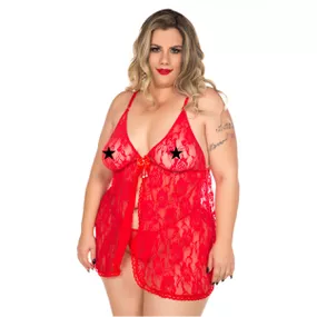*Camisola Renda Curta Plus Size - (PS2063) - Vermelho - Revender Sex Shop com menor preço de BH