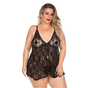 *Camisola Renda Curta Plus Size - (PS2063) - Preto - Revender Sex Shop com menor preço de BH