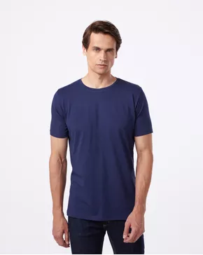 Camiseta Gola Redonda Curta Azul - Algodão Egípcio 