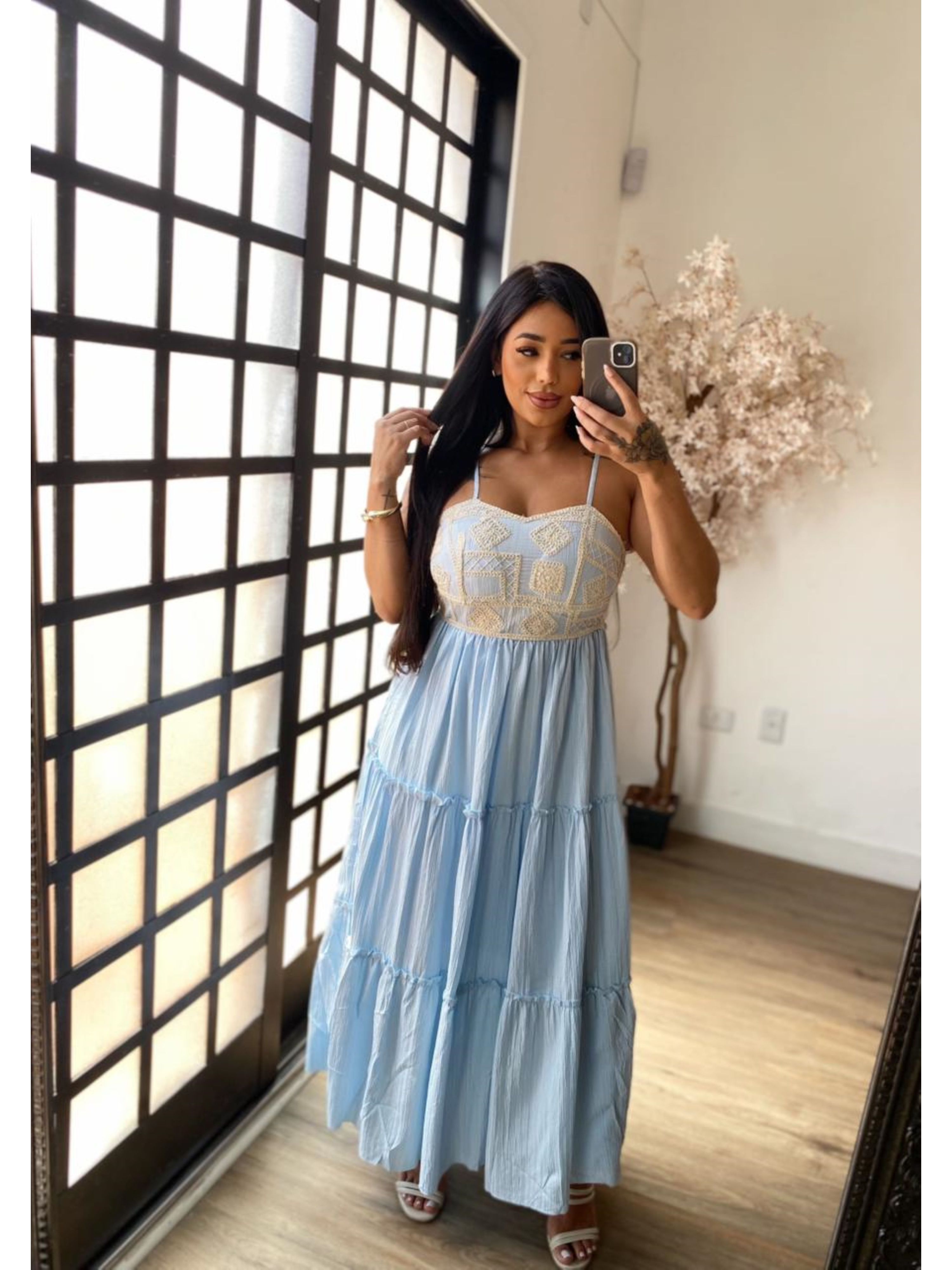 Vestido Bordado Ilana A5172 - Azul C045