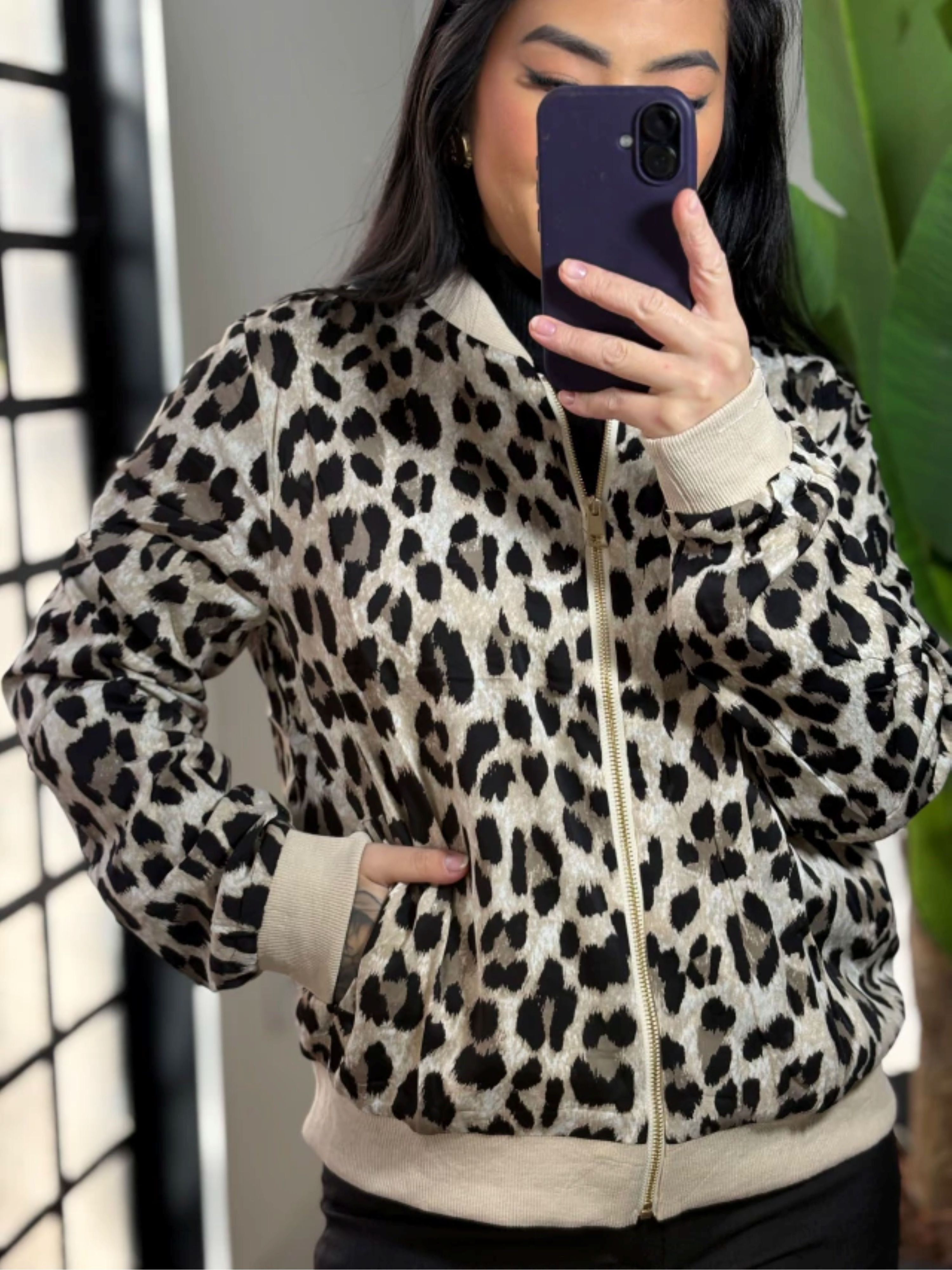 Bomber animal print acetinada Ana Clara 3234- Bege
