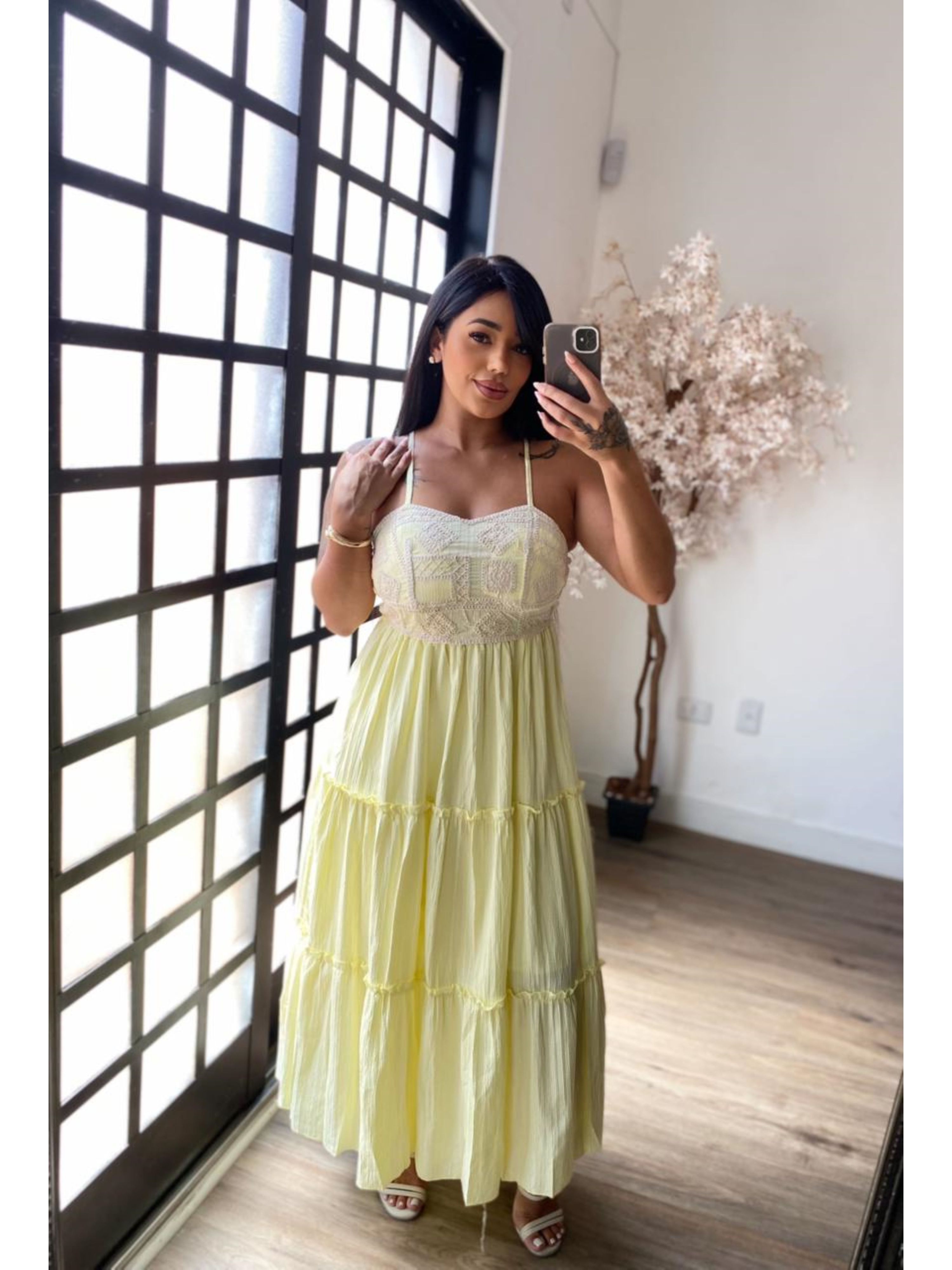 Vestido Bordado Ilana A5172 - Amarelo C045