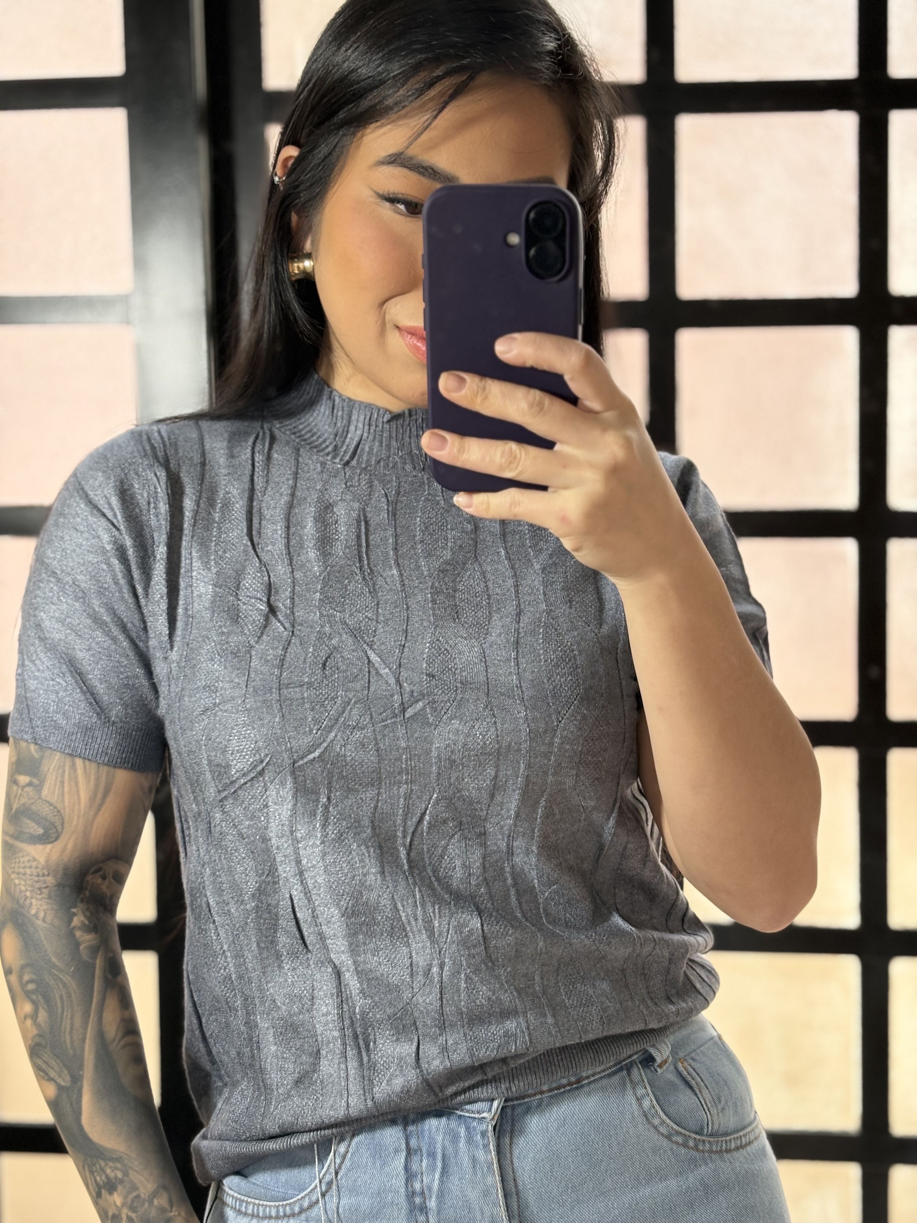 Blusa Trico trança 237 - Cinza 