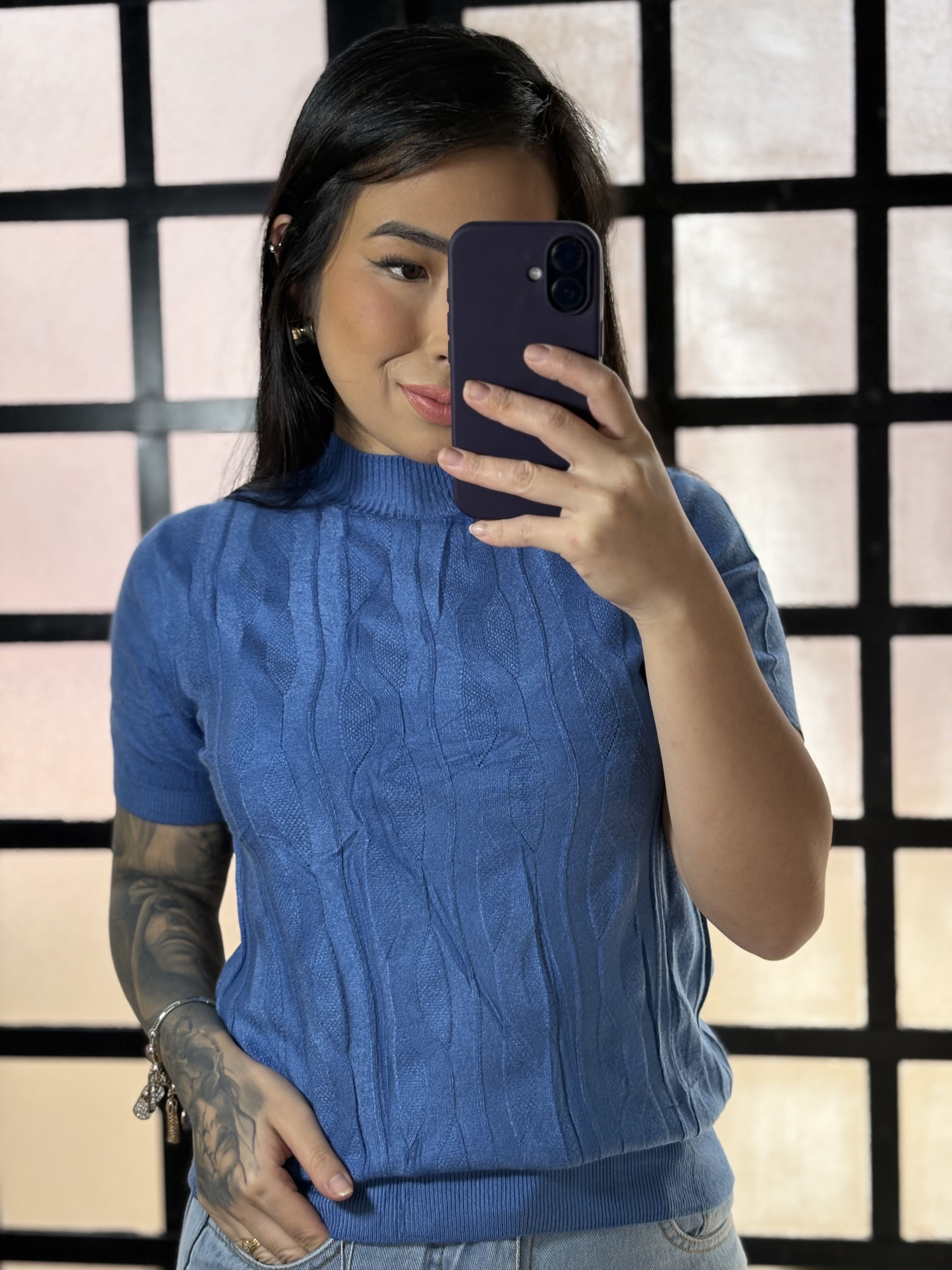 Blusa Trico trança 237 - Azul 