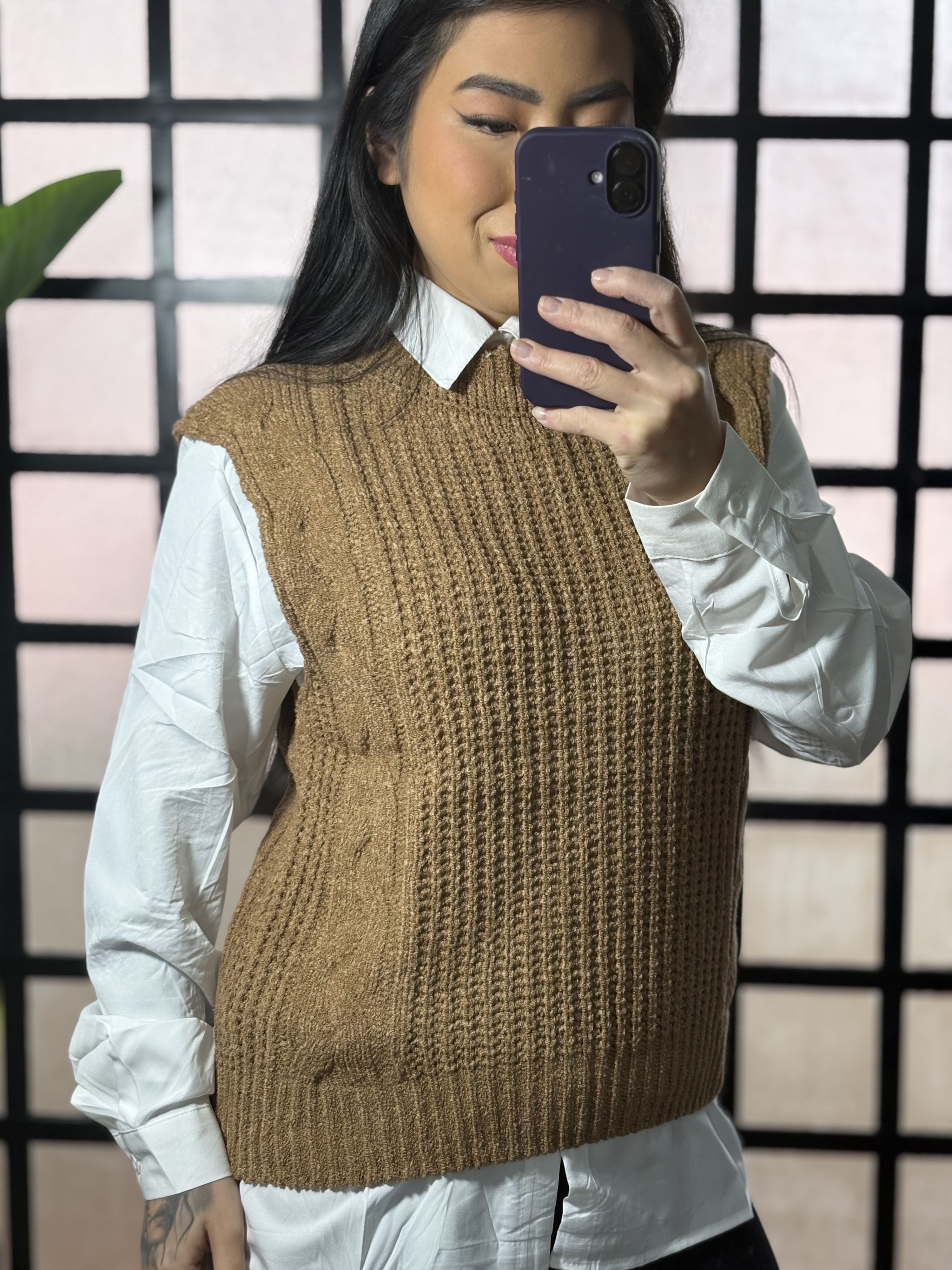 colete tricot Ana Julia - Marrom claro